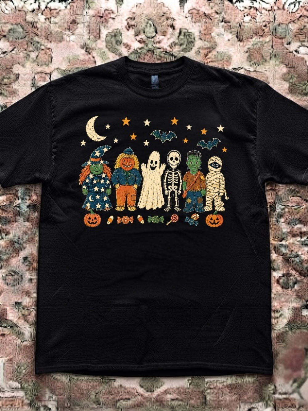 Halloween Spooky Monsters Witch Scarecrow Ghost Skeleton Frankenstein Mummy Tee